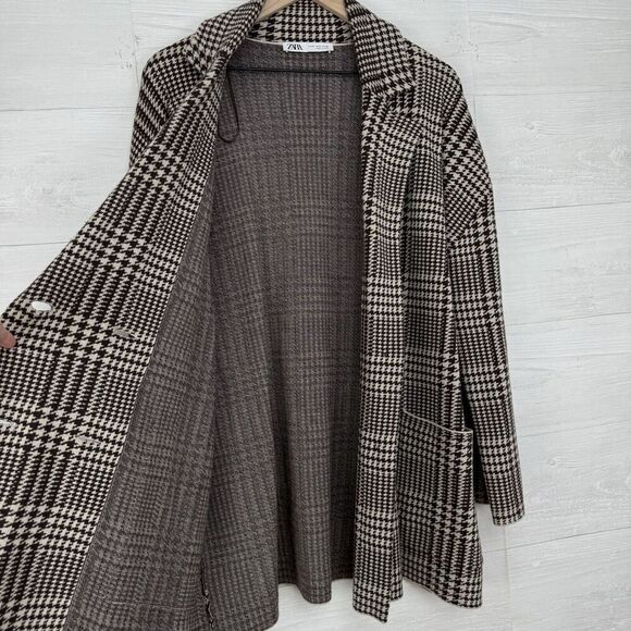 Zara Houndstooth Double Breasted Oversized Knit Sweater Blazer Jacket Size M - Picture 6 of 16
